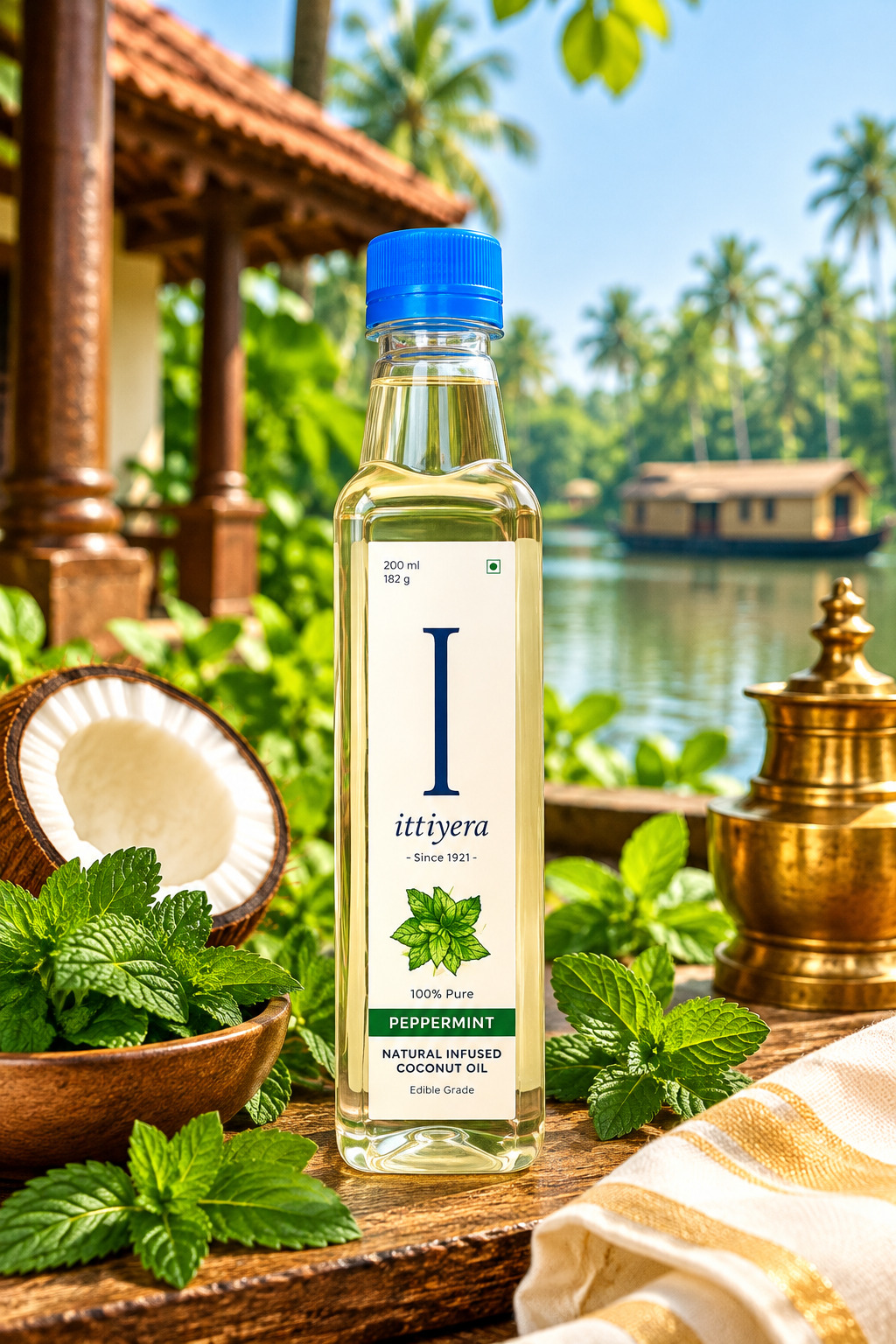 Peppermint Coconut Oil in Kerala Backwaters